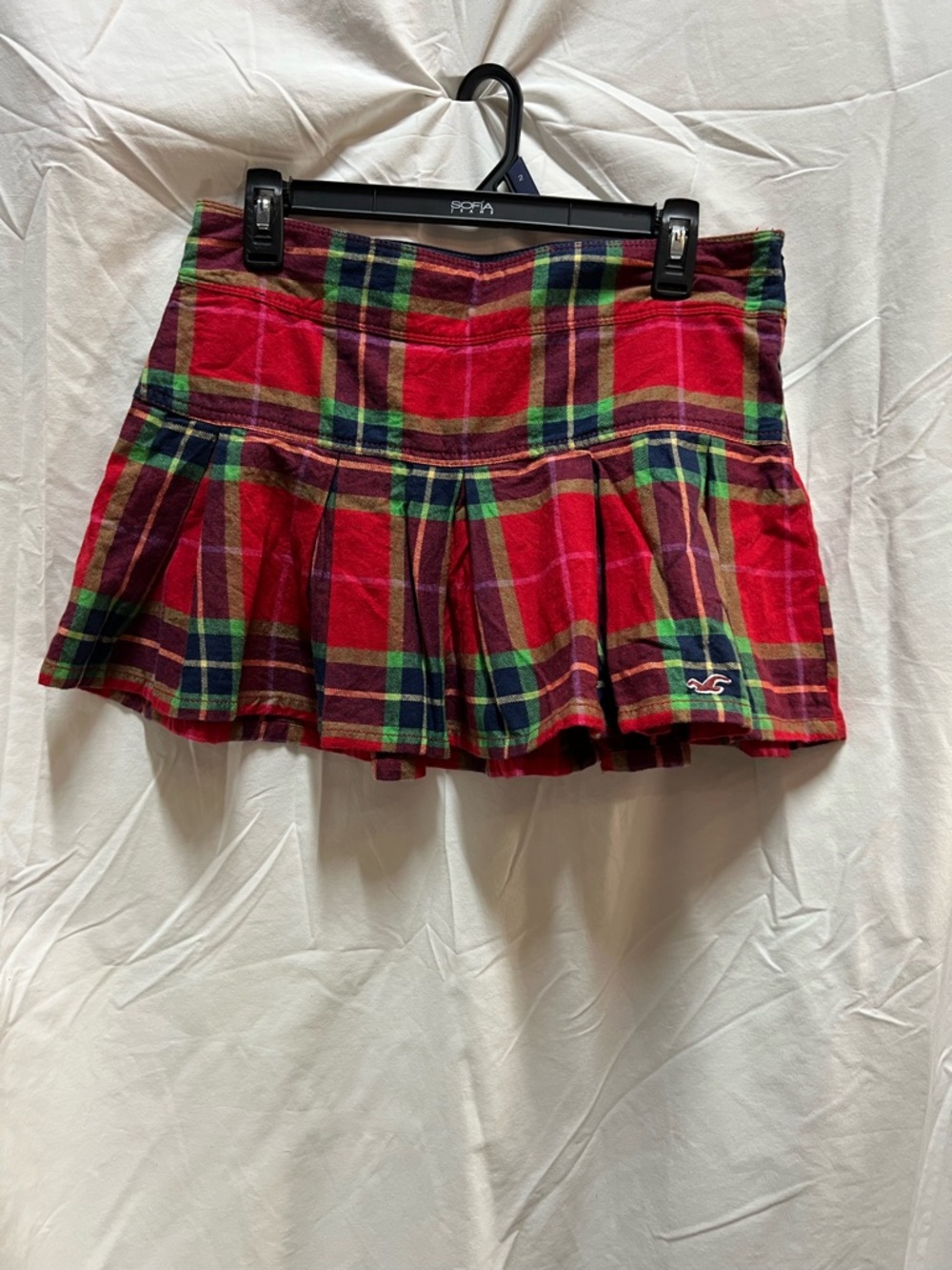 Hollister Red Plaid Mini Skirt with Green & Navy Tartan